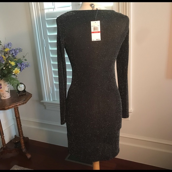 NWTs Michael Kors Black Metallic Knit Body Con Dress with Sabrina Neckli… - Picture 7 of 7